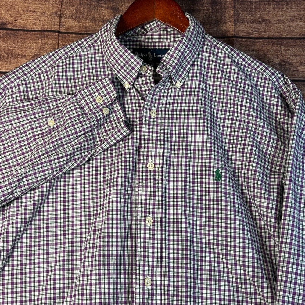 Ralph Lauren Mens XL Classic Fit Purple Green Plaid Cotton Button Down Shirt